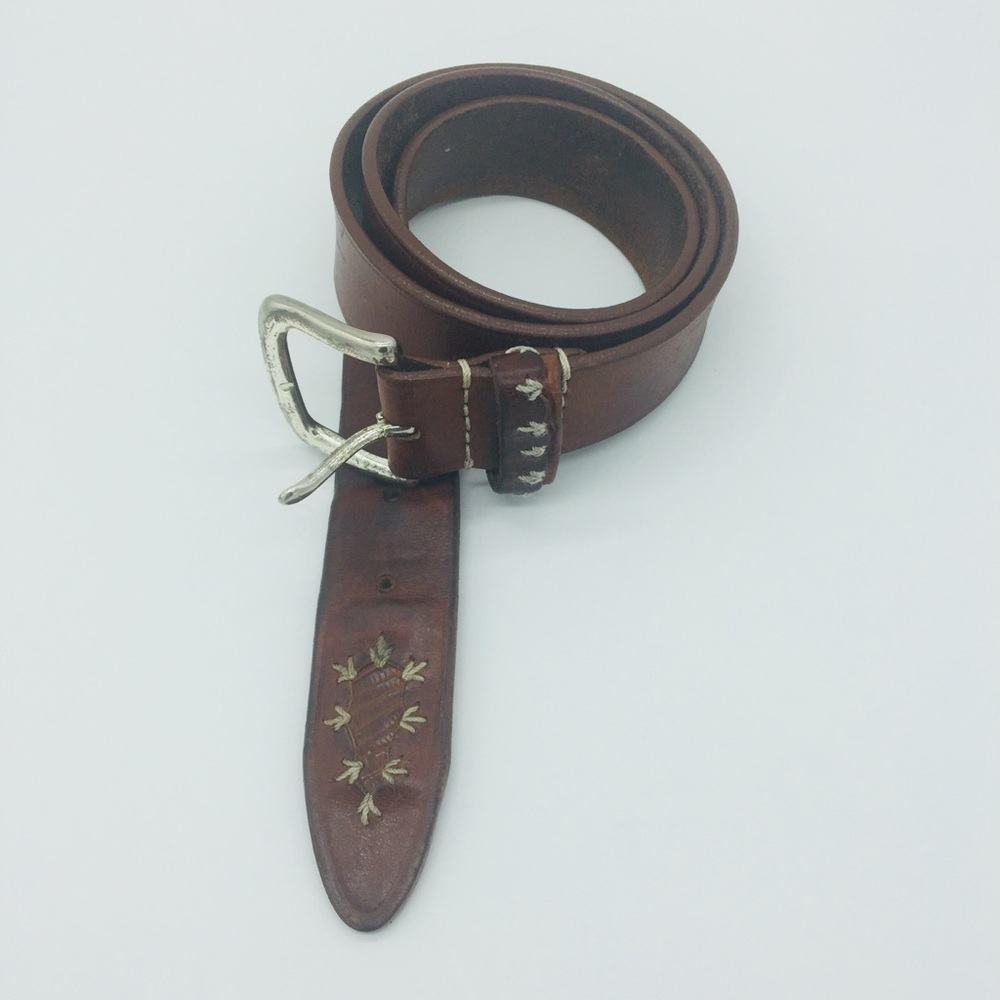 BOHO LUXE LEATHER BELT W/ STITCHING || Brown || L